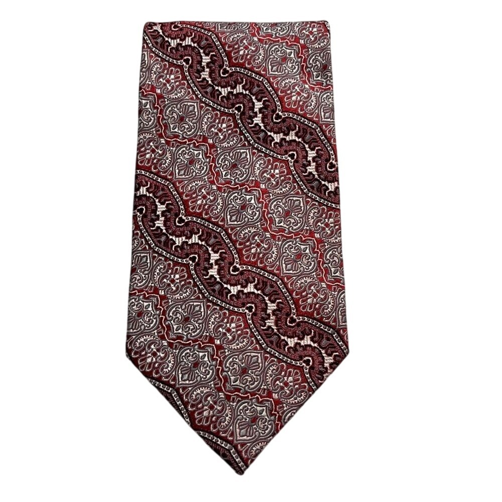 Versailles By Piatelli‎ Mens Tie Neckwear 100% Silk Maroon Geometric Print